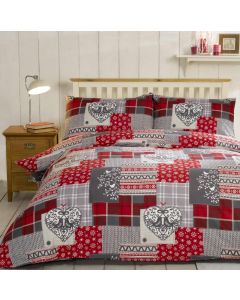 Alpine Patchwork Duvet Cover Set 100% Brushed Cotton - Red