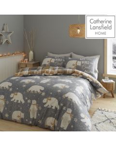 Catherine Lansfield Brushed Polar Bear Duvet Cover Set - Grey/Ochre