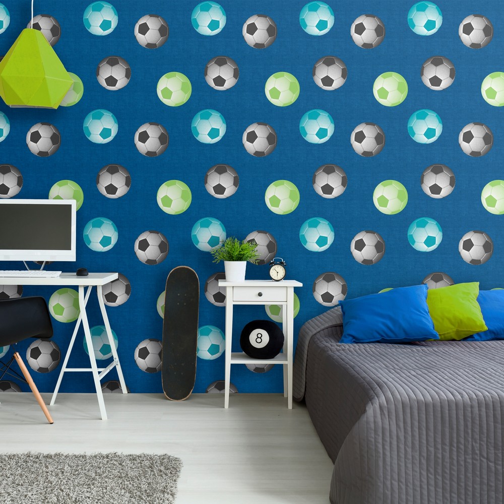 Straight match - Catherine Lansfield Football wallpaper for boys bedrooms