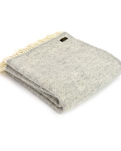 All Wool Fishbone Throw - Silver/Grey - 150x183cm