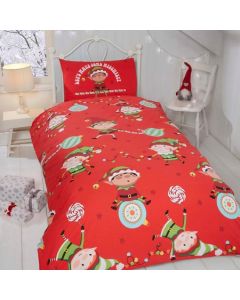 Naughty Elves Duvet Cover Set - Red