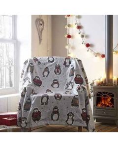 Snowy Penguins Duvet Cover Set - Grey - Throw
