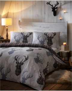 Tartan Stag Duvet Cover Sets - Grey