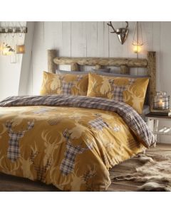 Tartan Stag Duvet Cover Set - Mustard