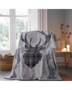 Tartan Stag Throwover - Grey - 130x170cm