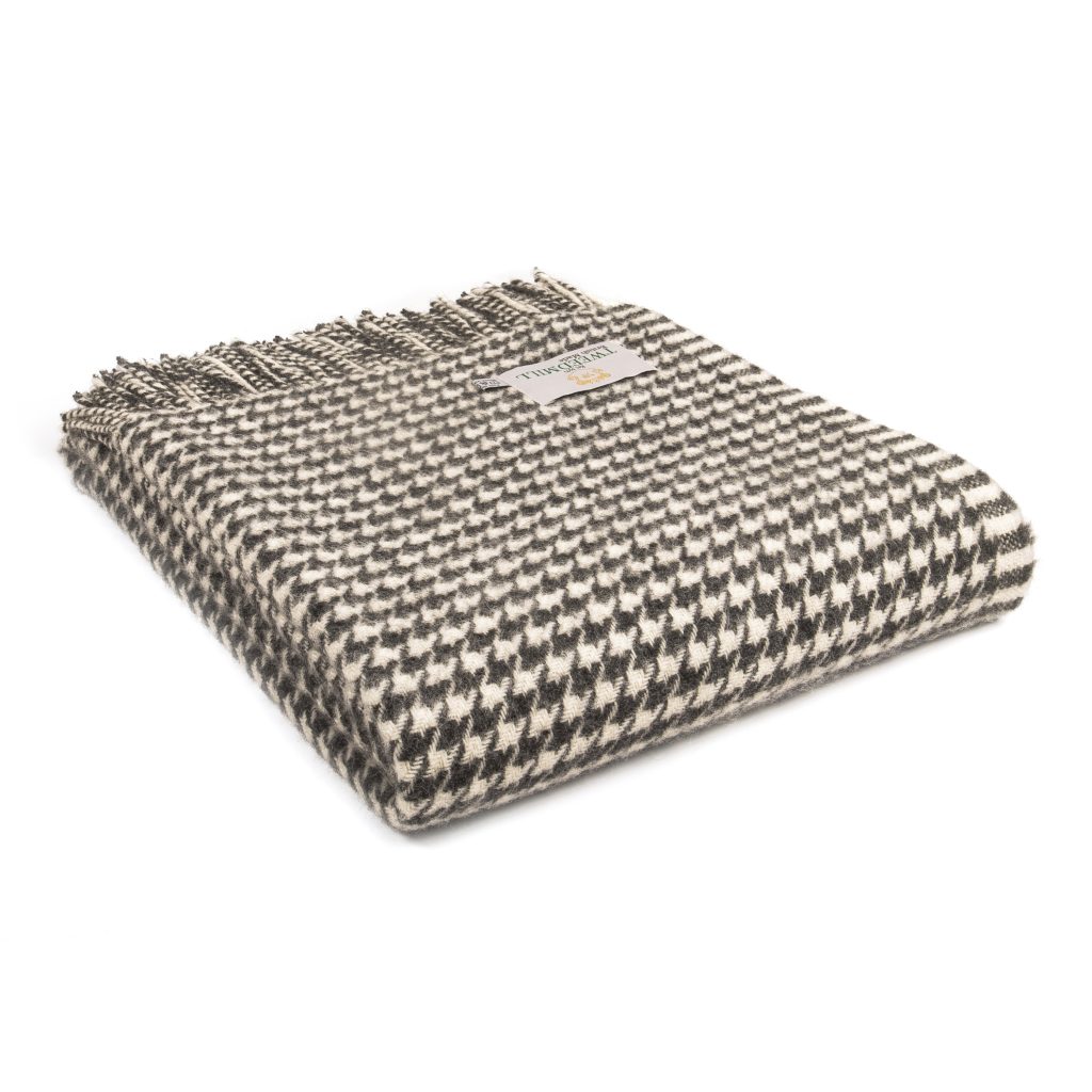 all wool houndstooth charcoal throw