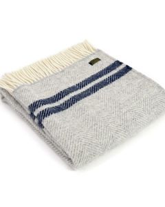 All Wool Fishbone Throw - 2 Stripe Grey/Navy - 150x183cm