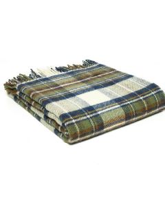 All Wool Tartan Throw - Muted Blue Dress Stewart - 150x183cm